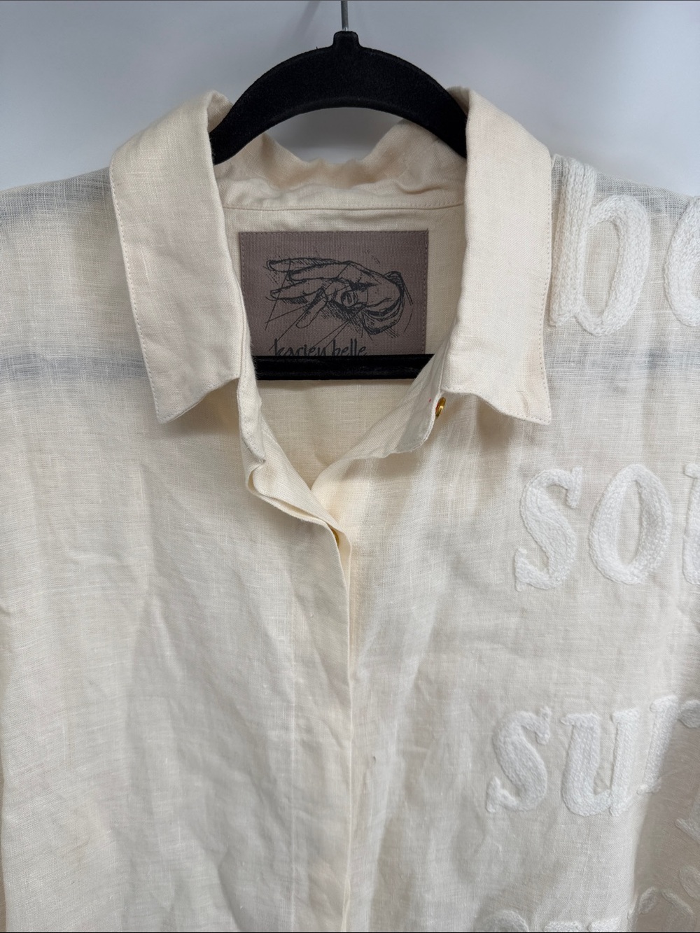 Karien Belle 100% linen embroider long sleeve button up hi low tunic dress NWOT - Picture 2 of 8